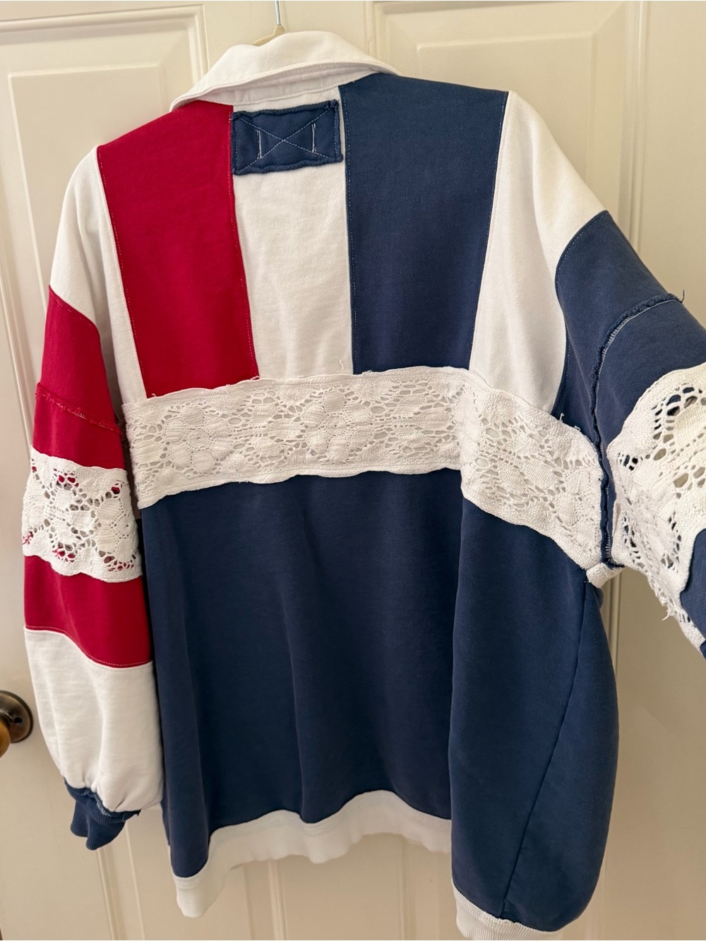 Free People We The Free American Dream Polo Lace Sweater Striped Oversized Sm - Picture 11 of 13
